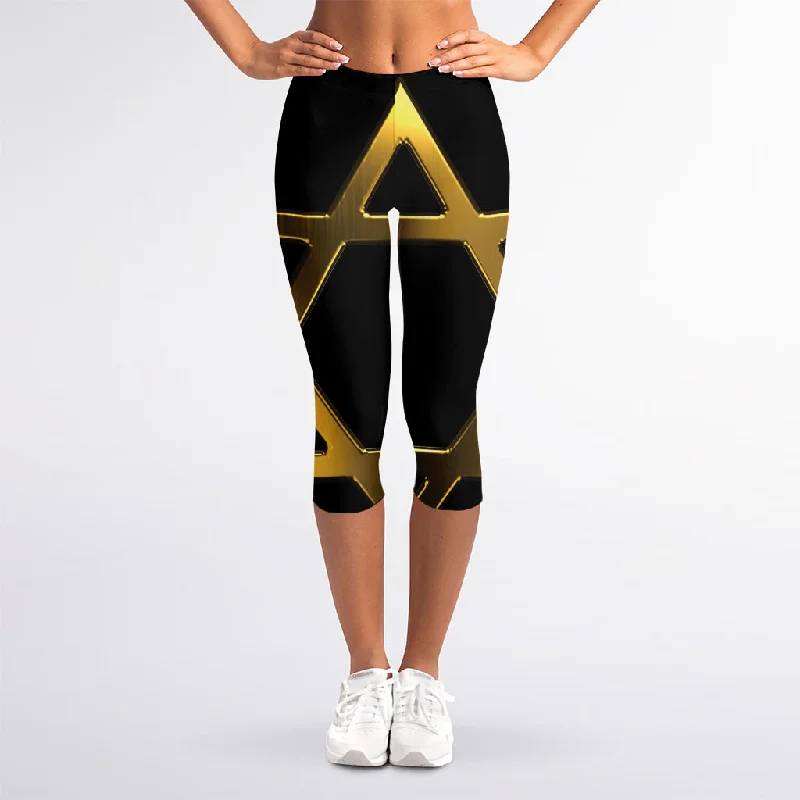 Golden Star of David Print Women's Capri Leggings