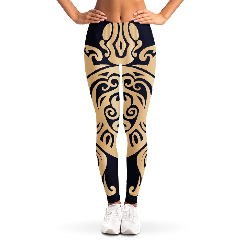 Golden Tribal Sea Turtle Print Women's Leggings