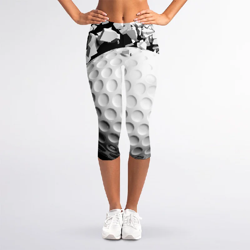 Golf Ball Breaking Wall Print Women's Capri Leggings