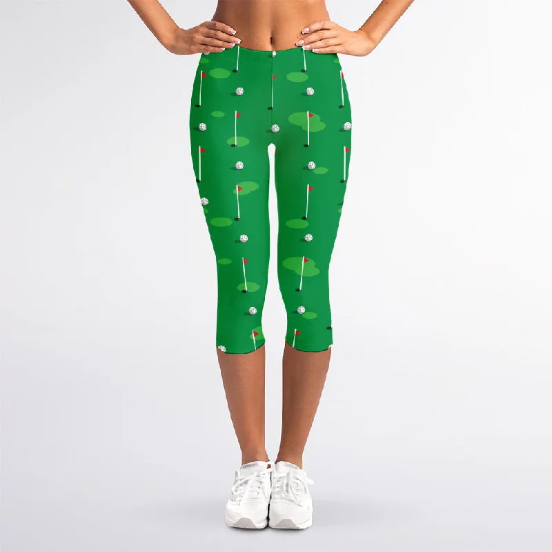 Golf Course Pattern Print Women's Capri Leggings