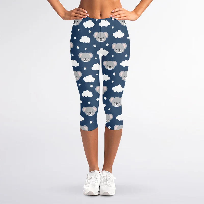 Good Night Koala Pattern Print Women's Capri Leggings