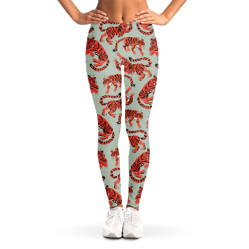 Gouache Tiger Pattern Print Women's Leggings