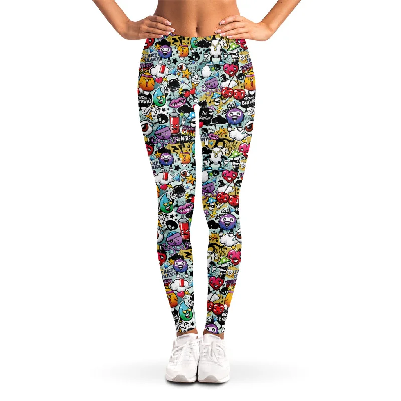 Graffiti Cartoon Characters Print Women's Leggings