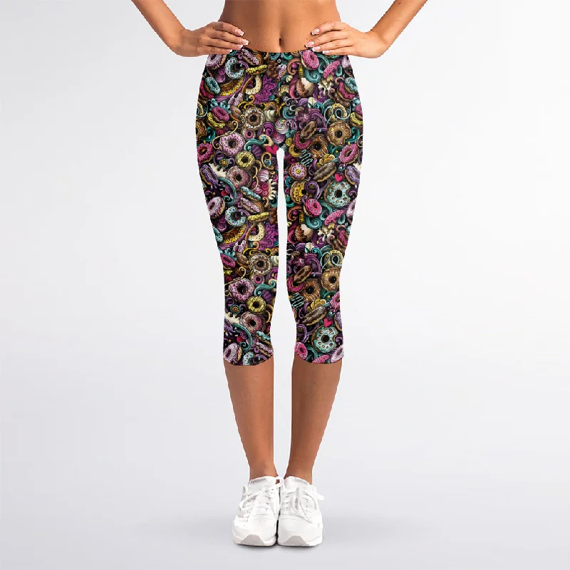 Graffiti Donut Pattern Print Women's Capri Leggings