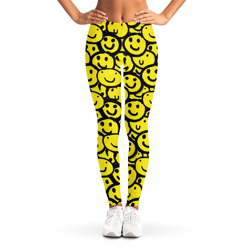 Graffiti Happy Emoji Pattern Print Women's Leggings