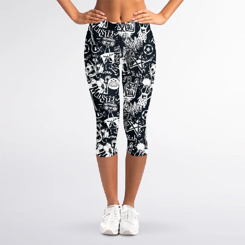 Graffiti Monster Characters Print Women's Capri Leggings