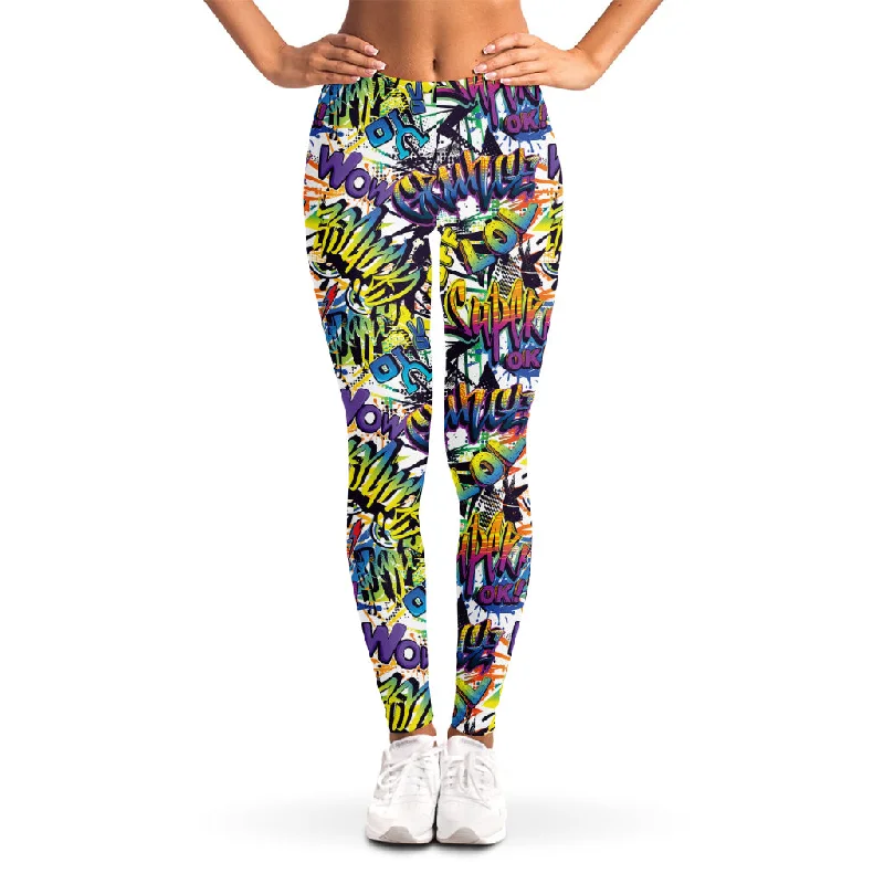 Graffiti Text Pattern Print Women's Leggings