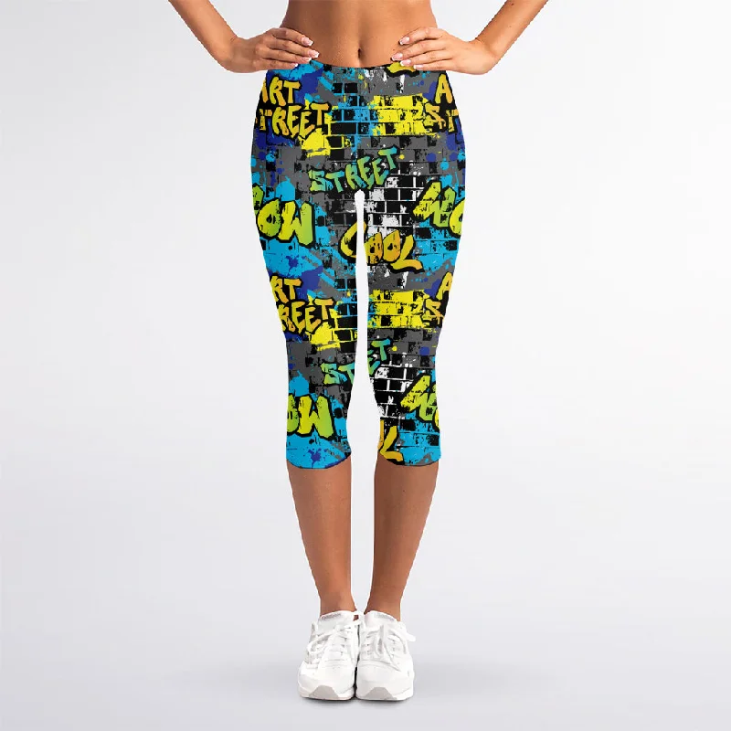 Graffiti Wall Print Women's Capri Leggings