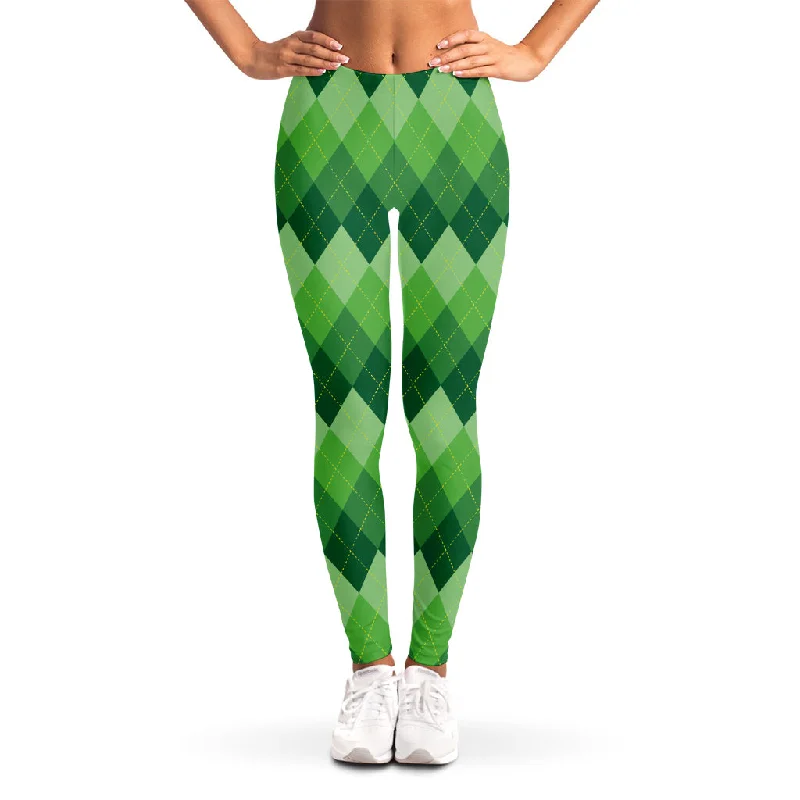 Grass Green Argyle Pattern Print Women's Leggings