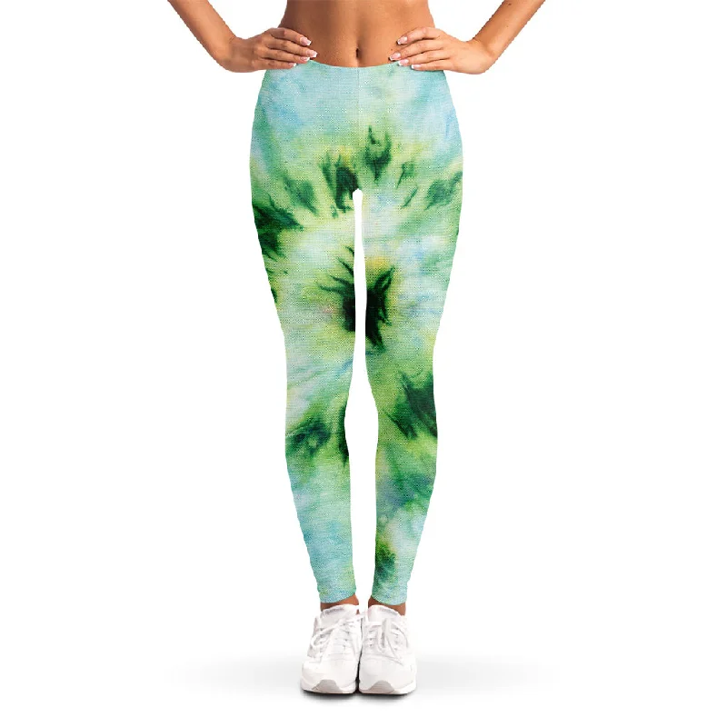 Green And Black Acid Wash Tie Dye Print Women's Leggings