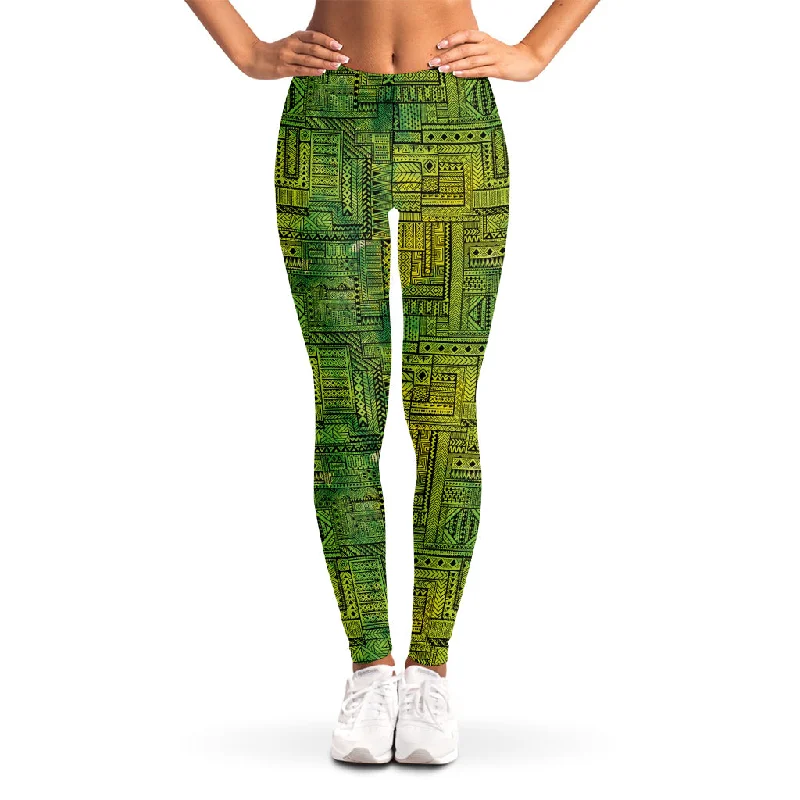 Green And Black African Ethnic Print Women's Leggings