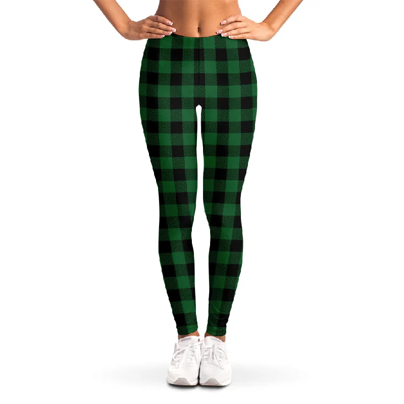 Green And Black Buffalo Check Print Women's Leggings