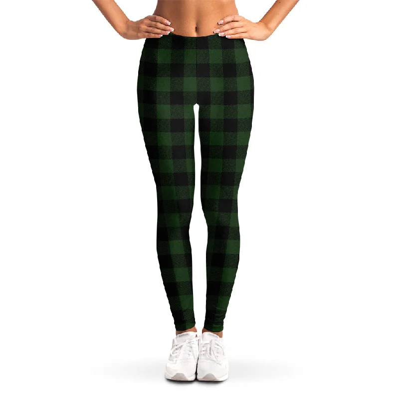 Green And Black Buffalo Plaid Print Women's Leggings