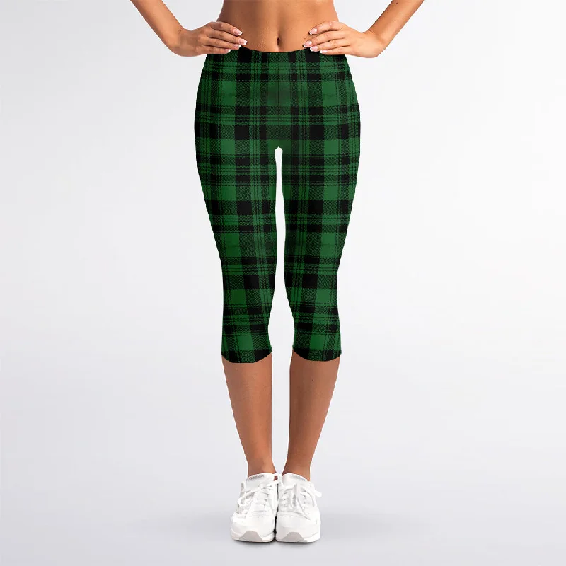 Green And Black Tartan Pattern Print Women's Capri Leggings