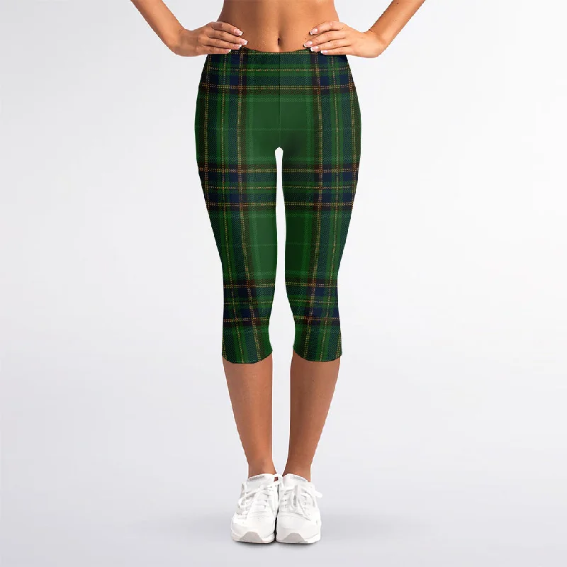 Green And Blue Stewart Tartan Print Women's Capri Leggings