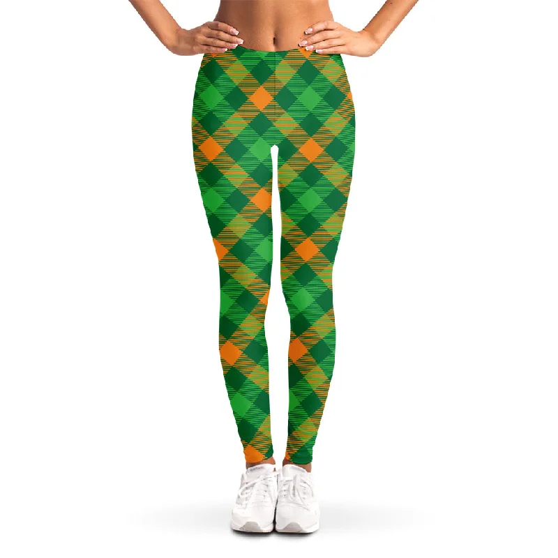 Green And Orange Buffalo Plaid Print Women's Leggings