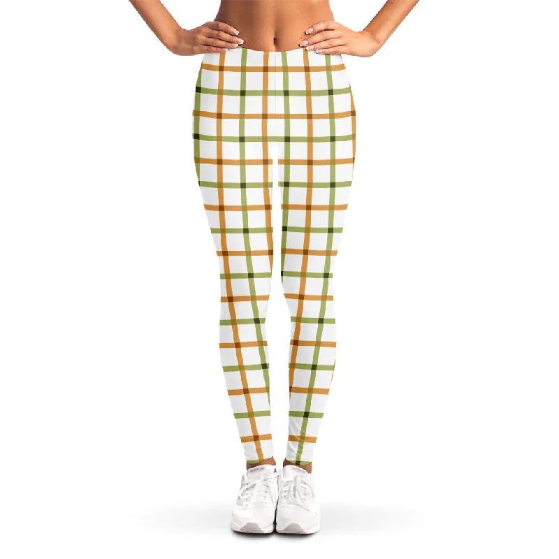 Green And Orange Tattersall Print Women's Leggings