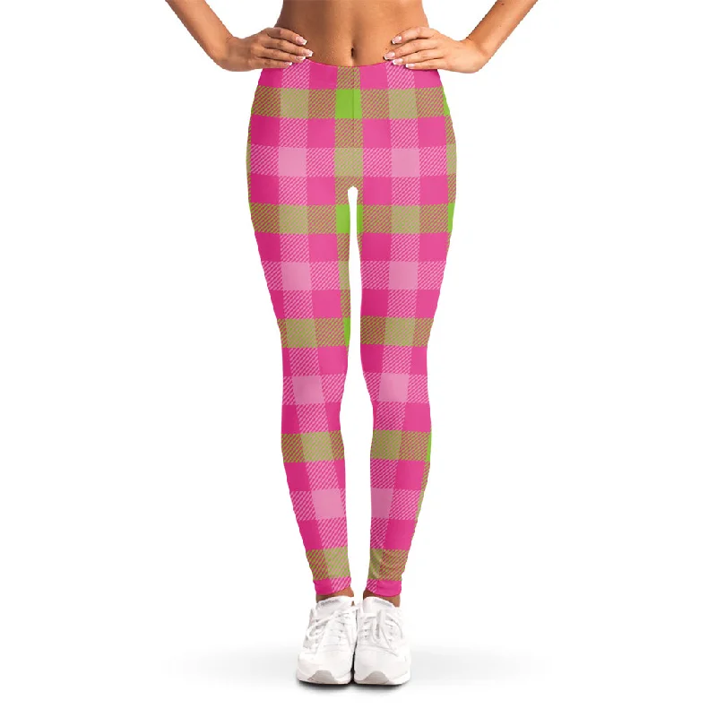 Green And Pink Buffalo Plaid Print Women's Leggings