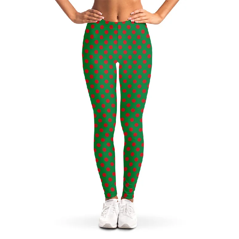 Green And Red Polka Dot Pattern Print Women's Leggings