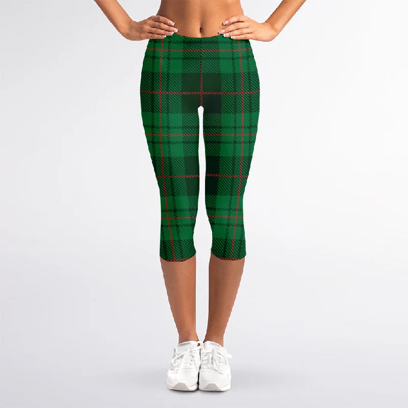 Green And Red Stewart Tartan Print Women's Capri Leggings