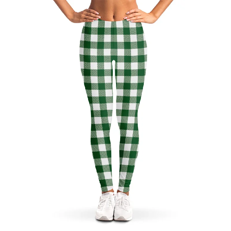 Green And White Buffalo Check Print Women's Leggings