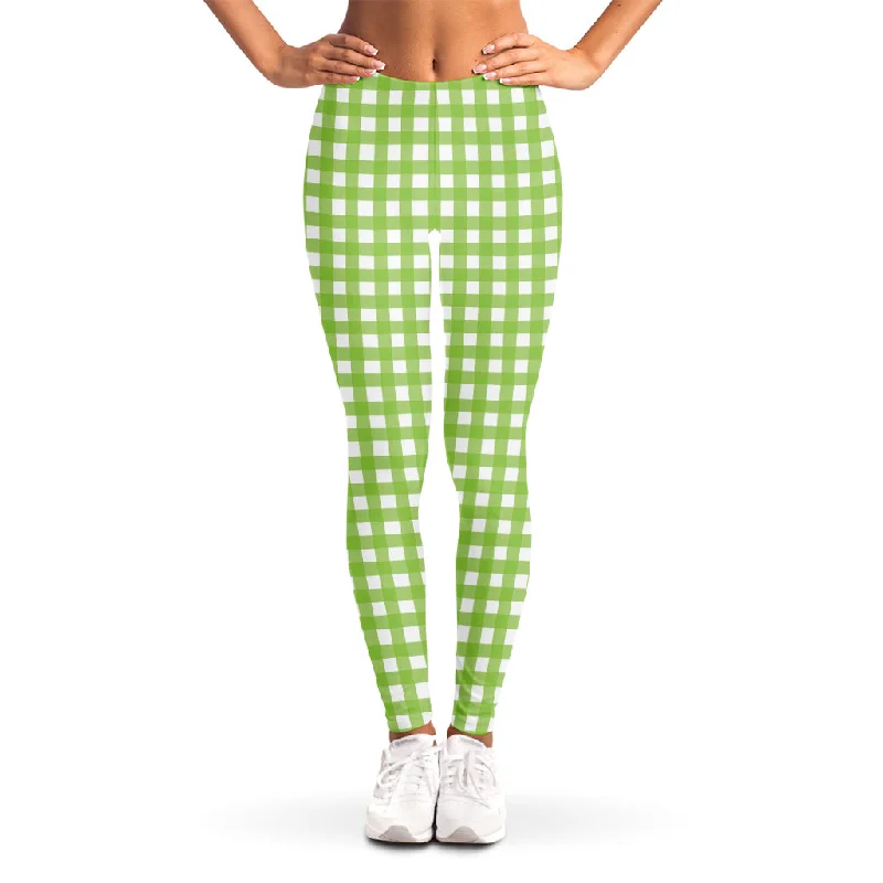 Green And White Check Pattern Print Women's Leggings