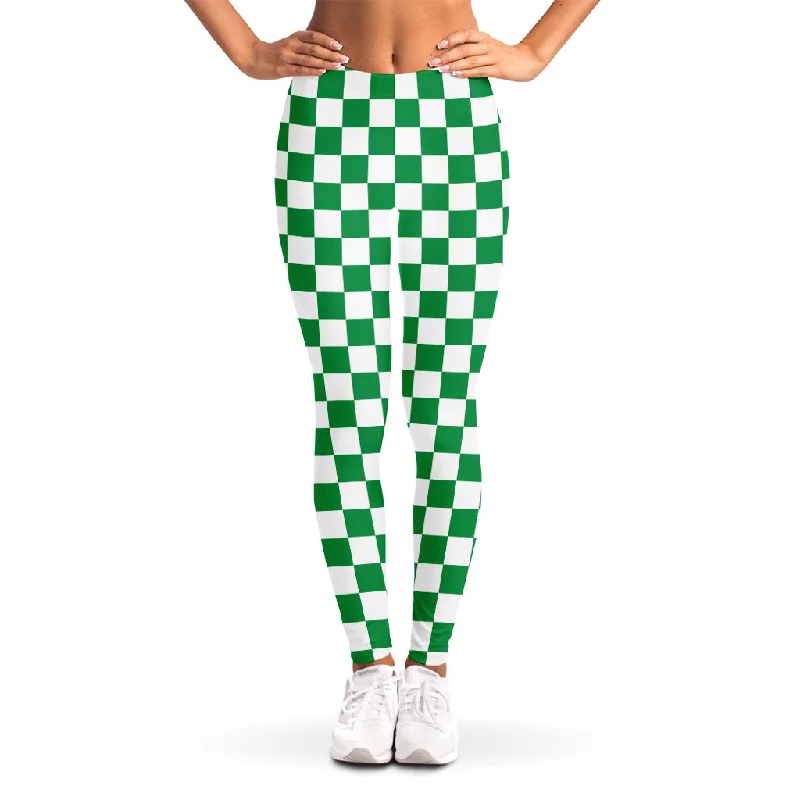 Green And White Checkered Pattern Print Women's Leggings