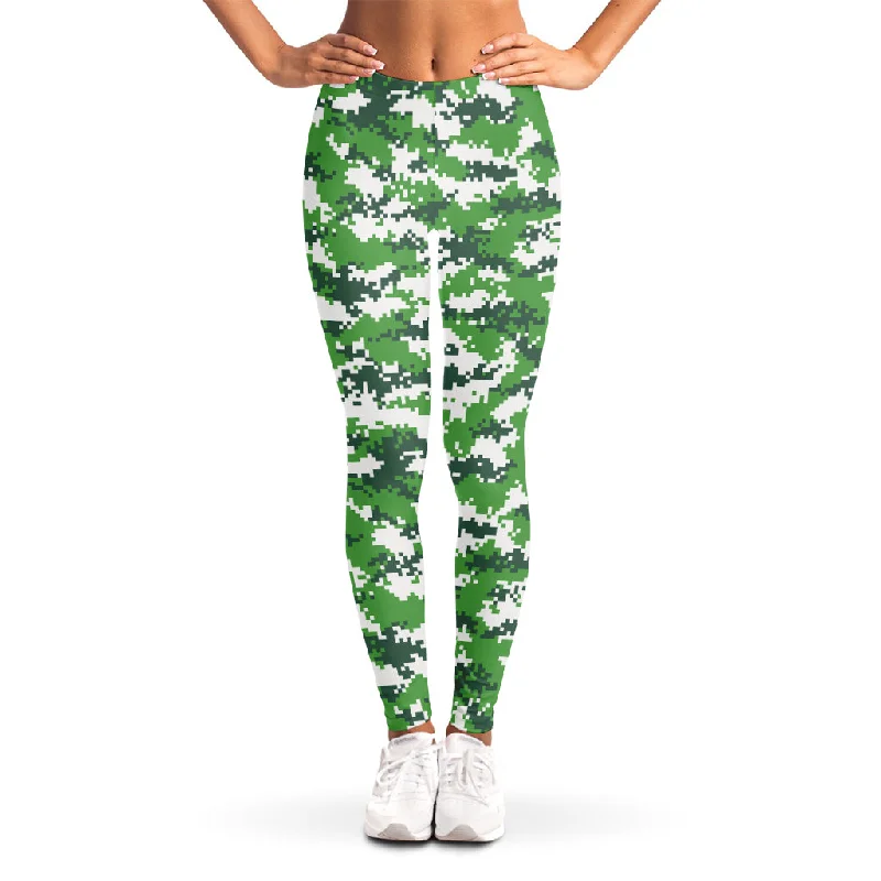 Green And White Digital Camo Print Women's Leggings