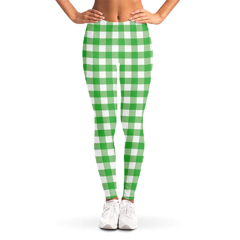 Green And White Gingham Pattern Print Women's Leggings