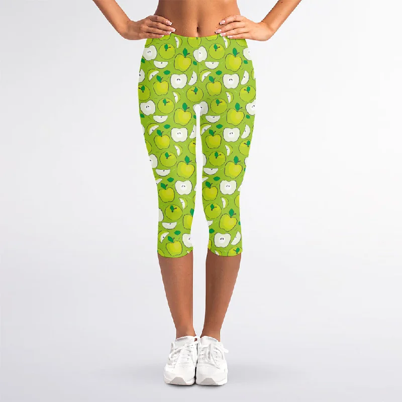 Green Apple Fruit Pattern Print Women's Capri Leggings