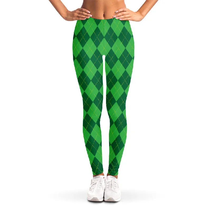 Green Argyle Pattern Print Women's Leggings