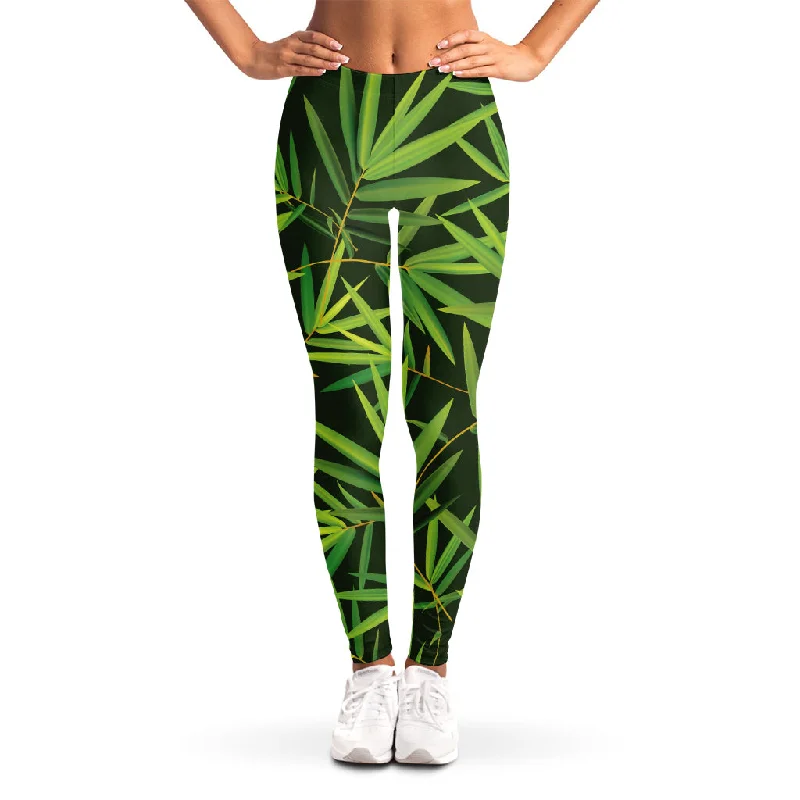 Green Bamboo Leaf Pattern Print Women's Leggings