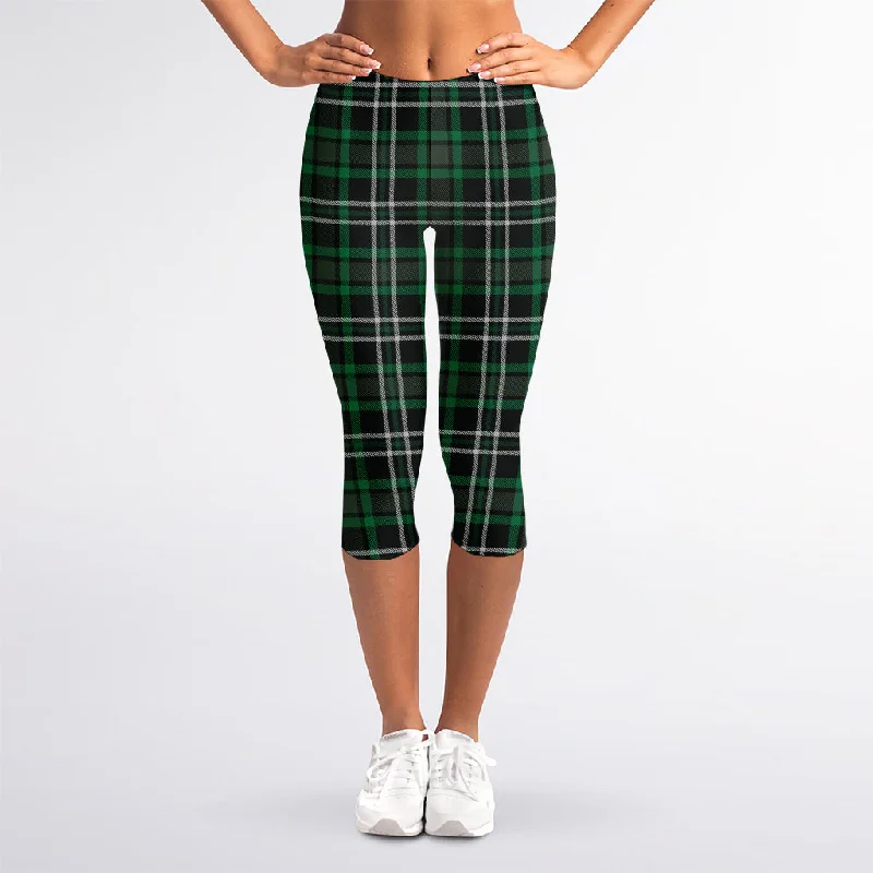 Green Black And White Tartan Print Women's Capri Leggings