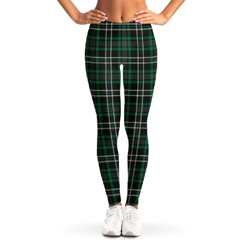 Green Black And White Tartan Print Women's Leggings