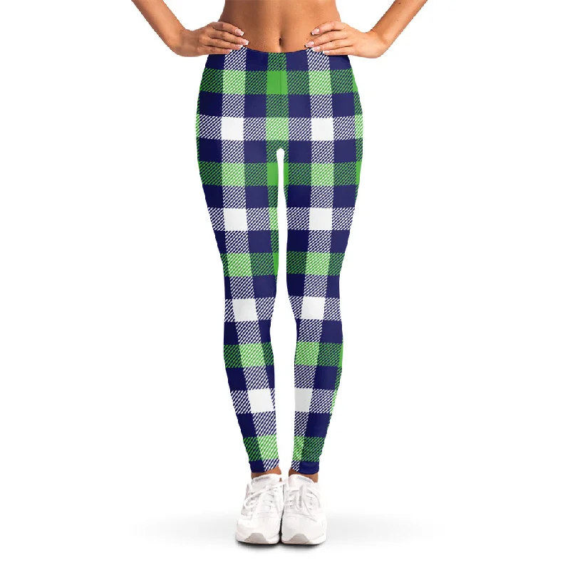 Green Blue And White Buffalo Plaid Print Women's Leggings