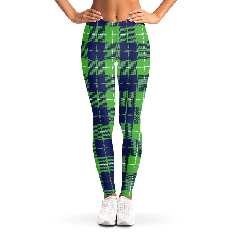 Green Blue And White Tartan Print Women's Leggings