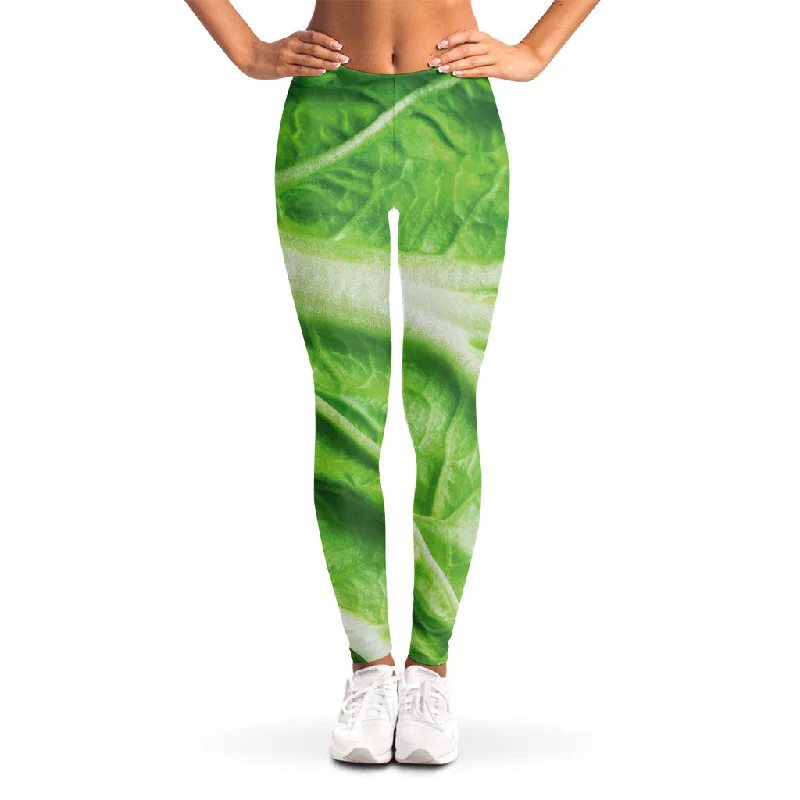 Green Cabbage Leaf Print Women's Leggings