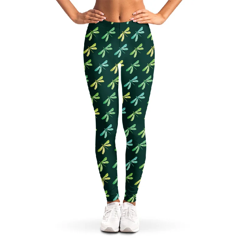 Green Dragonfly Pattern Print Women's Leggings