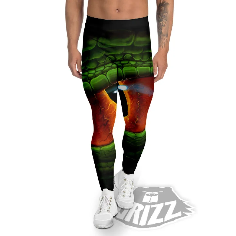 Green Dragon's Eye Print Men's Leggings