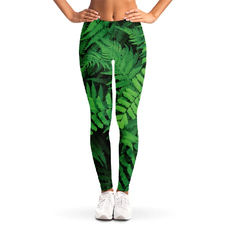 Green Fern Leaf Print Women's Leggings