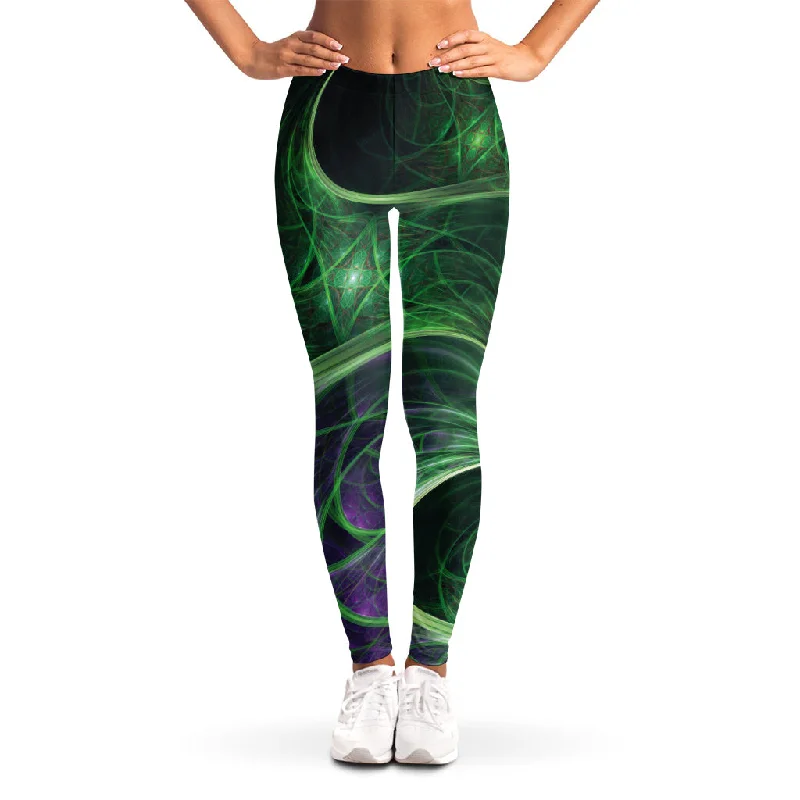 Green Fractal Print Women's Leggings