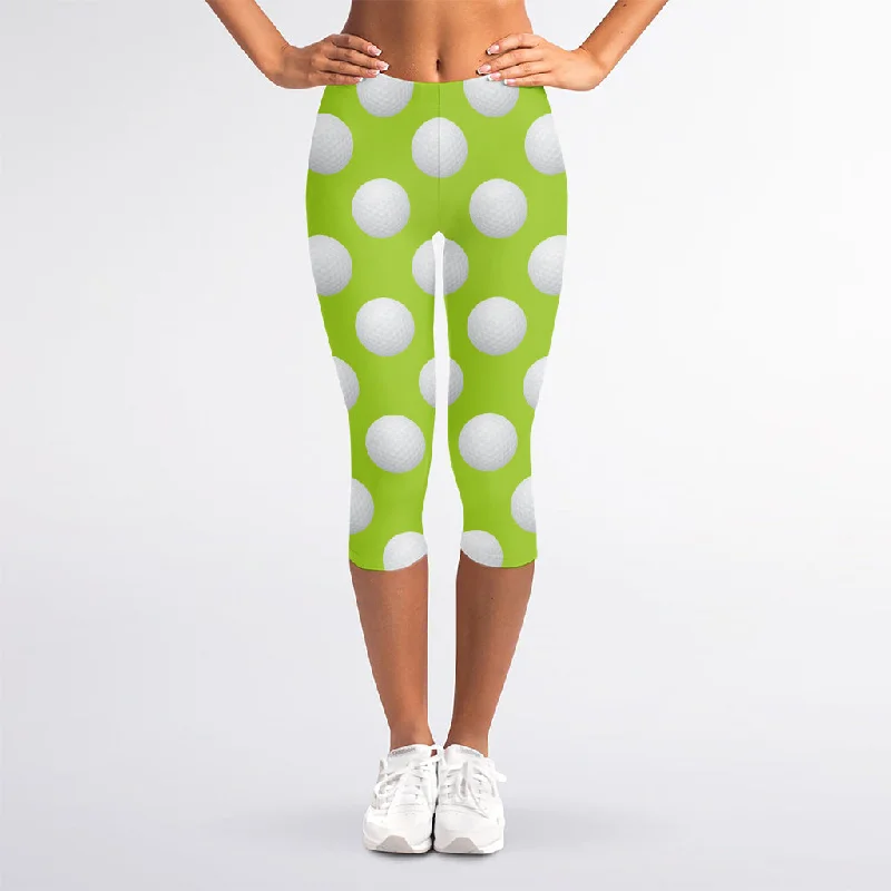 Green Golf Ball Pattern Print Women's Capri Leggings