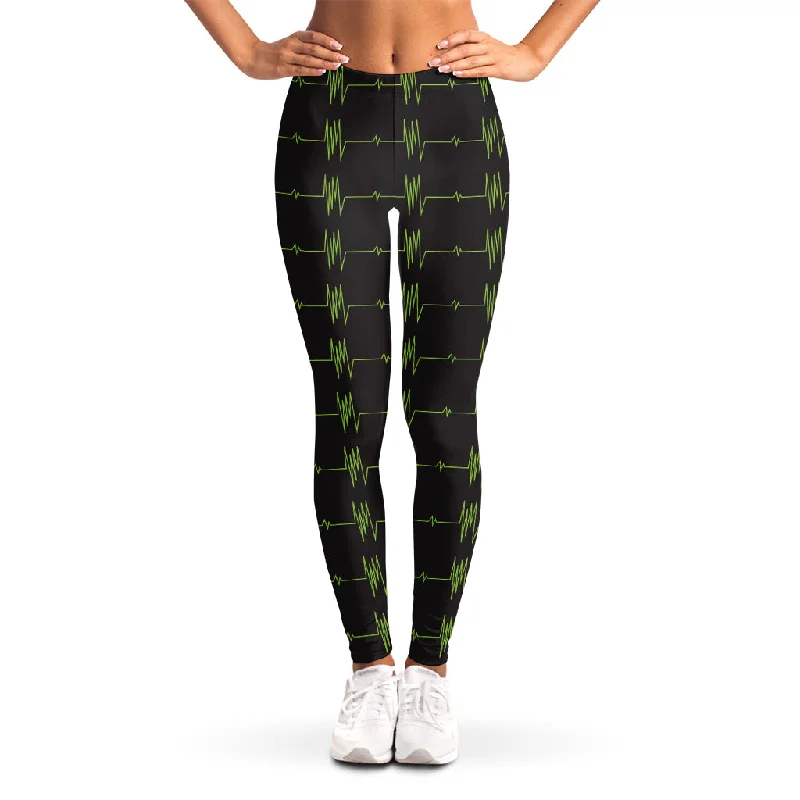 Green Heartbeat Pattern Print Women's Leggings