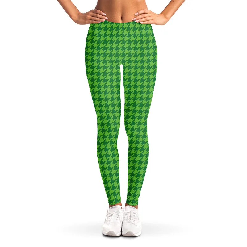 Green Houndstooth Pattern Print Women's Leggings