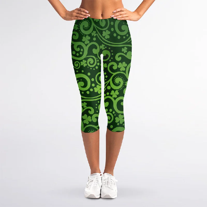 Green Irish Saint Patrick's Day Print Women's Capri Leggings