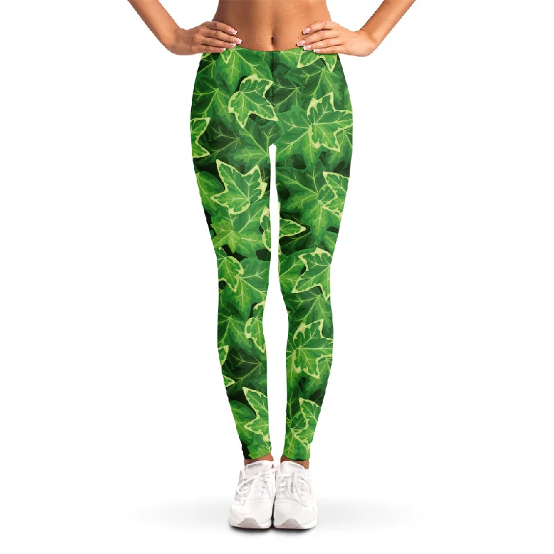 Green Ivy Leaf Pattern Print Women's Leggings