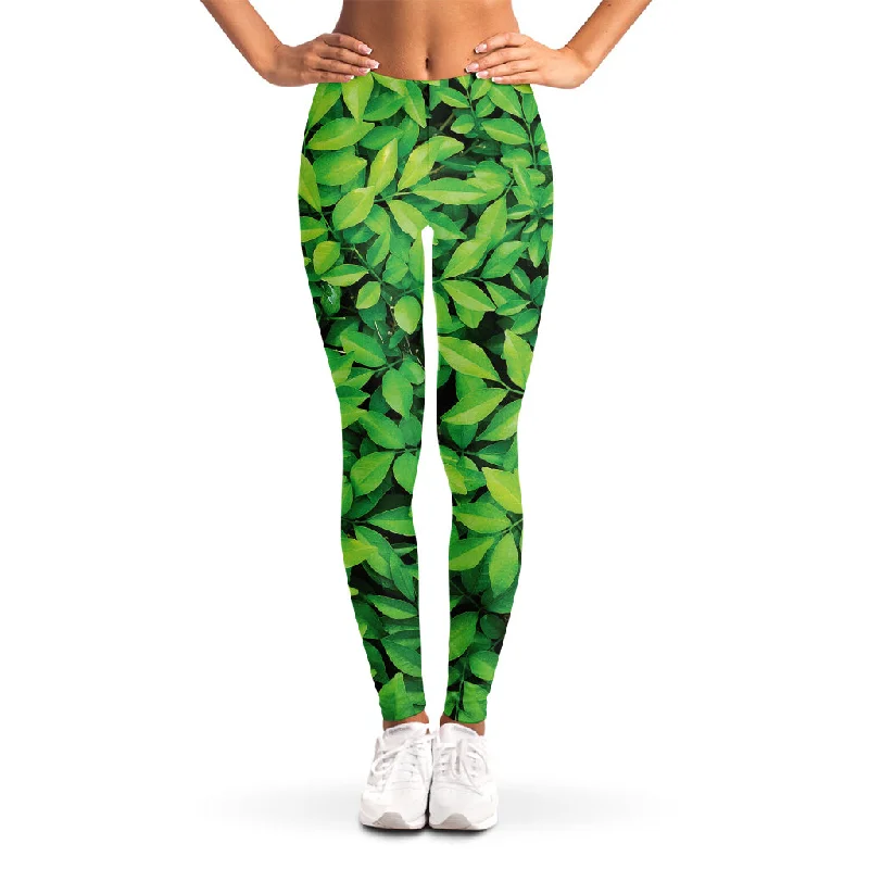 Green Leaf Print Women's Leggings