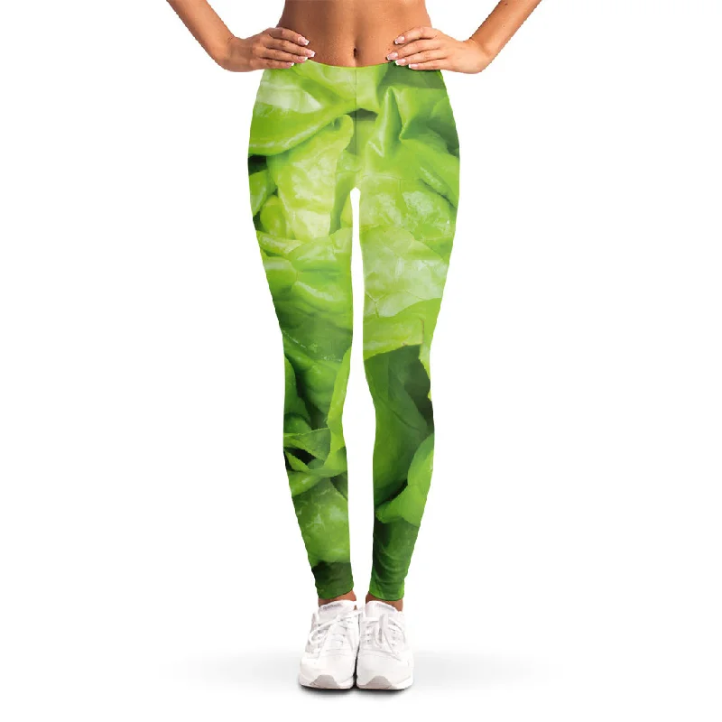 Green Lettuce Leaves Print Women's Leggings