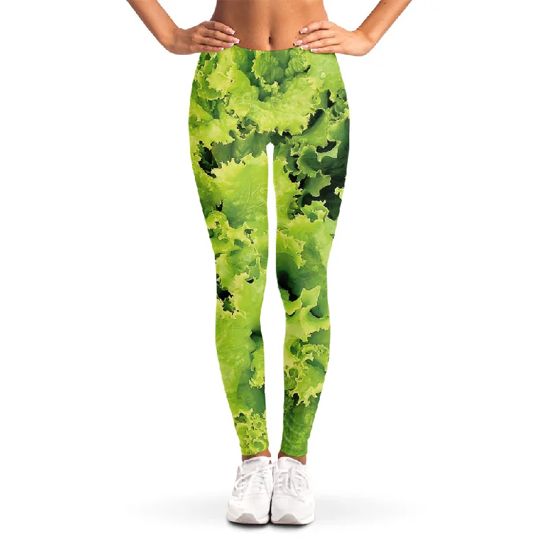 Green Lettuce Salad Print Women's Leggings