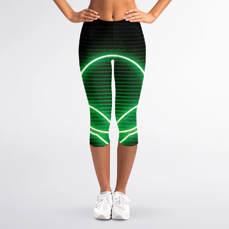 Green Light Alien Print Women's Capri Leggings